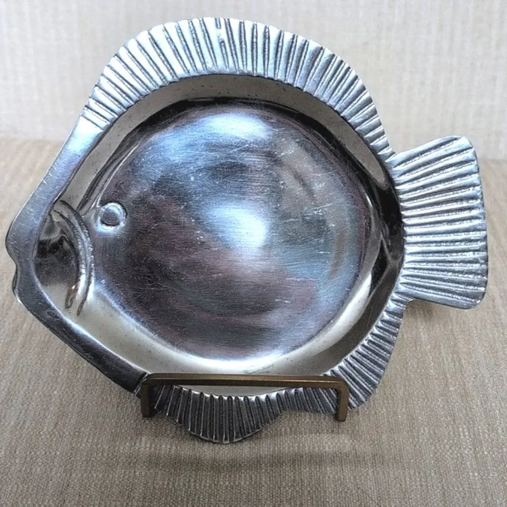 Fish Shaped Tray Dish Silver Metal